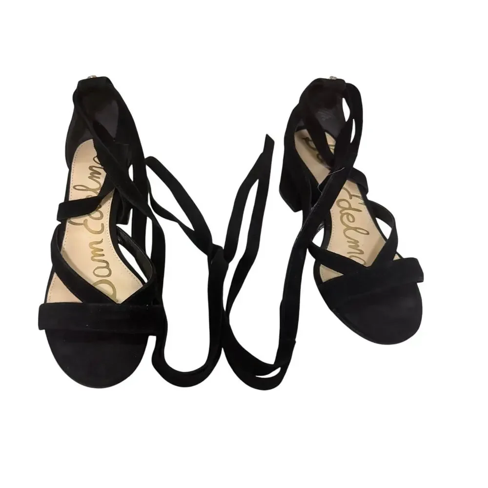 Sam Edelman Sheri Suede Block Heel Lace-Up Sandals Black Size‎ 6.5M